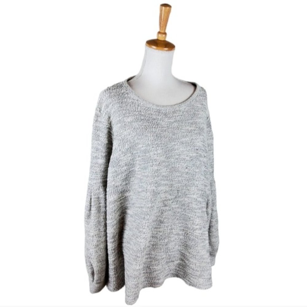 Style & Co Marled Puff Sleeve Metallic Scoop Neck Knit Top White Black Size 3X